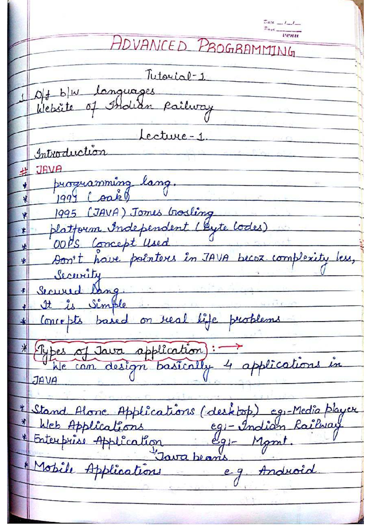 280812332 JAVA Hand Written Notes Download Part 1 - Bachelor of ...