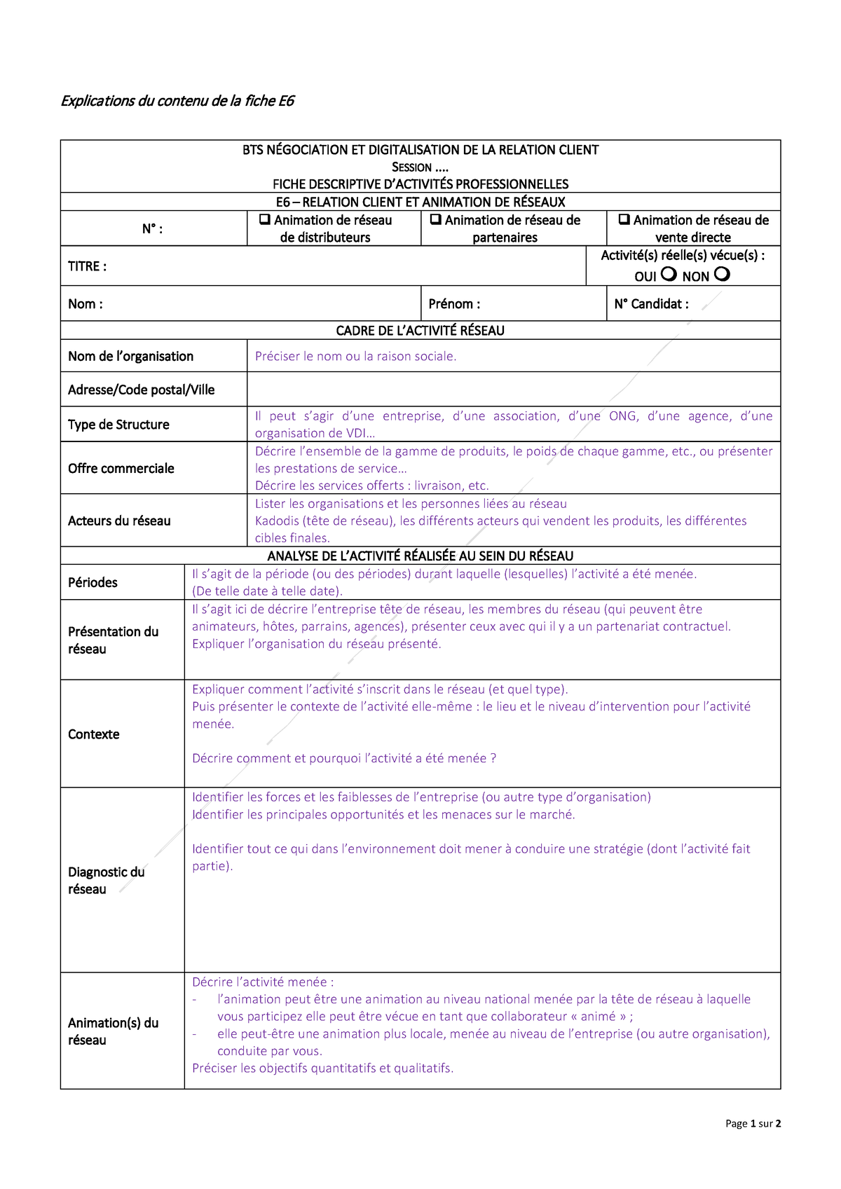 Explication Contenu De La Fiche E6 Explications Du Contenu De La