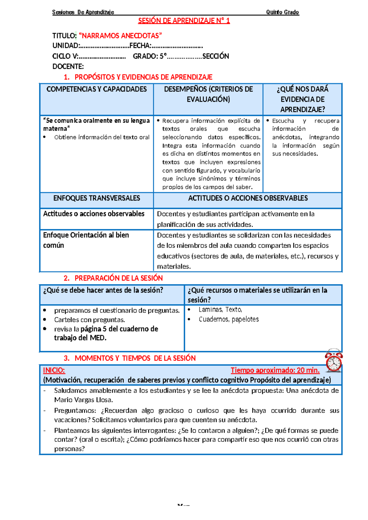 5° Sesion Quinto Grado - Sesiones De Aprendizaje Quinto Grado SESIÓN DE ...