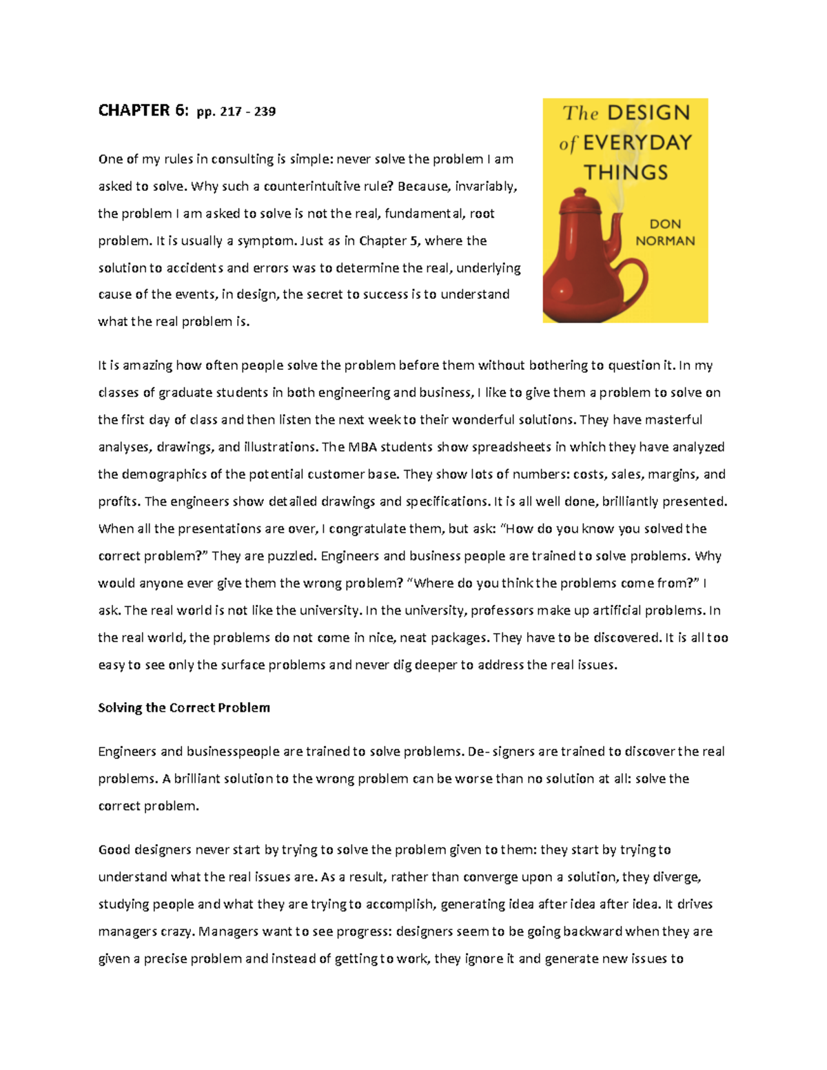 Norman Chapter 6 Design of Everyday Things pp 217-239 - CHAPTER 6: pp ...