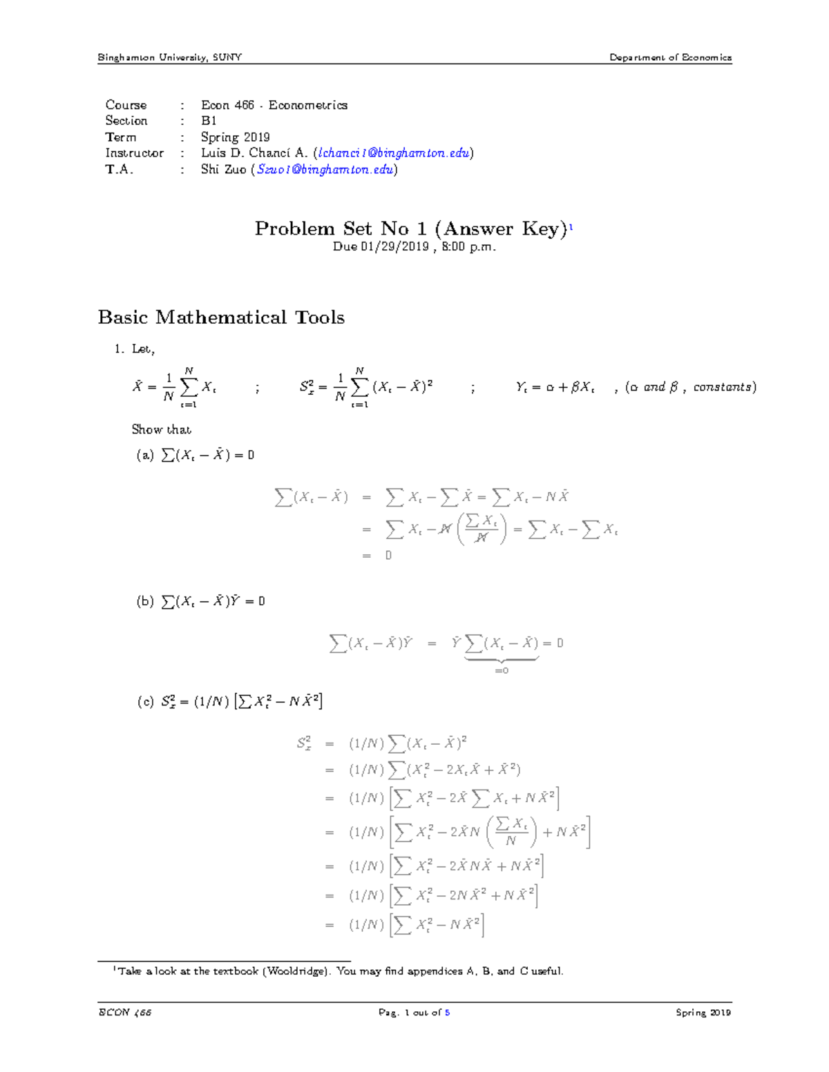 Problem Set 1 - Stats Review - Binghamton University, SUNY Course ...