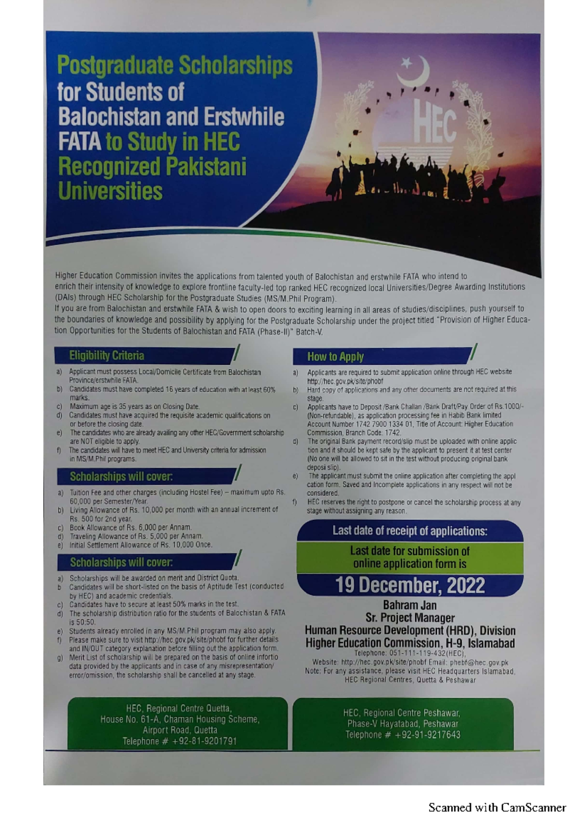 Postgraduate Scholarships for Students of Balochistan and Erstwhile ...