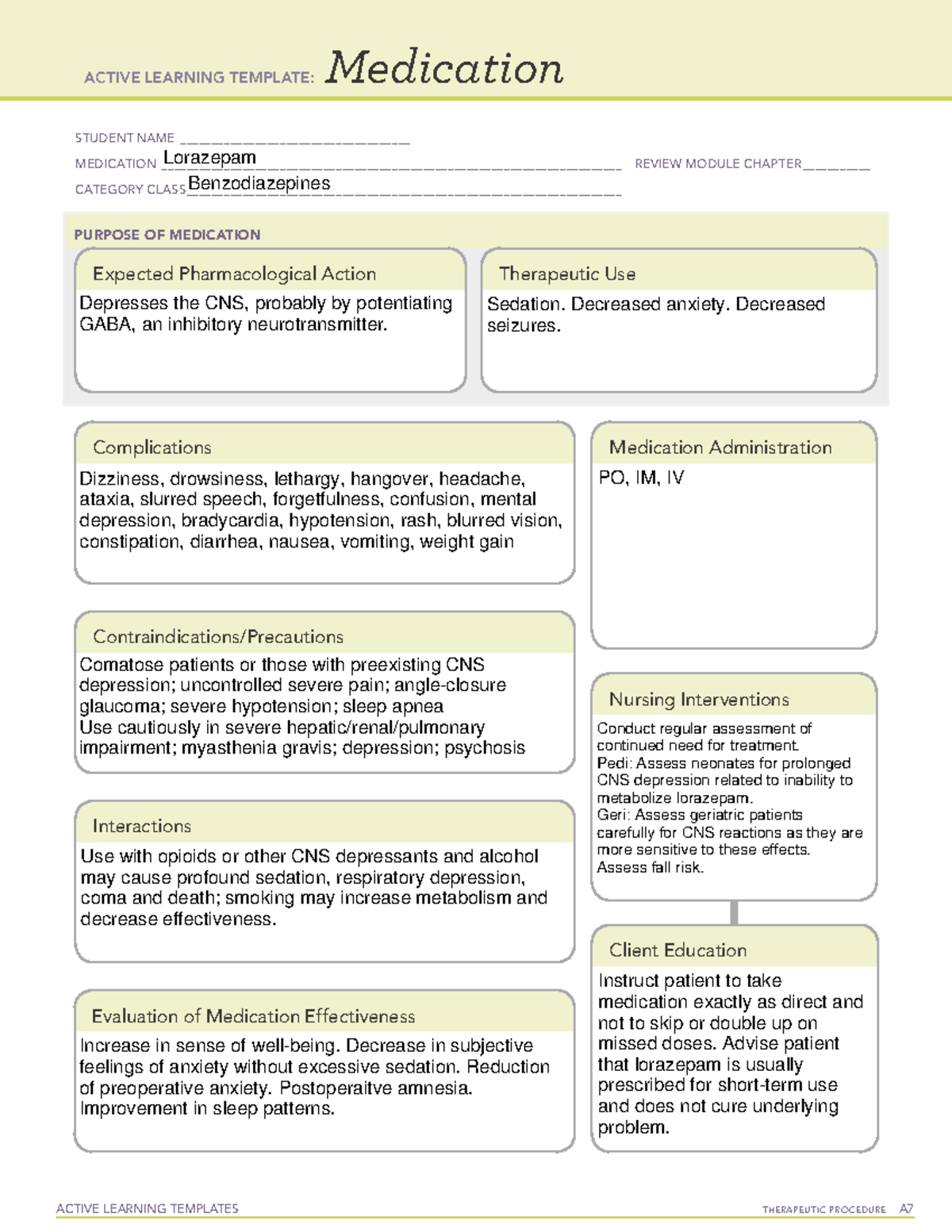 Lorazepam - Med Sheets - ACTIVE LEARNING TEMPLATES THERAPEUTIC ...