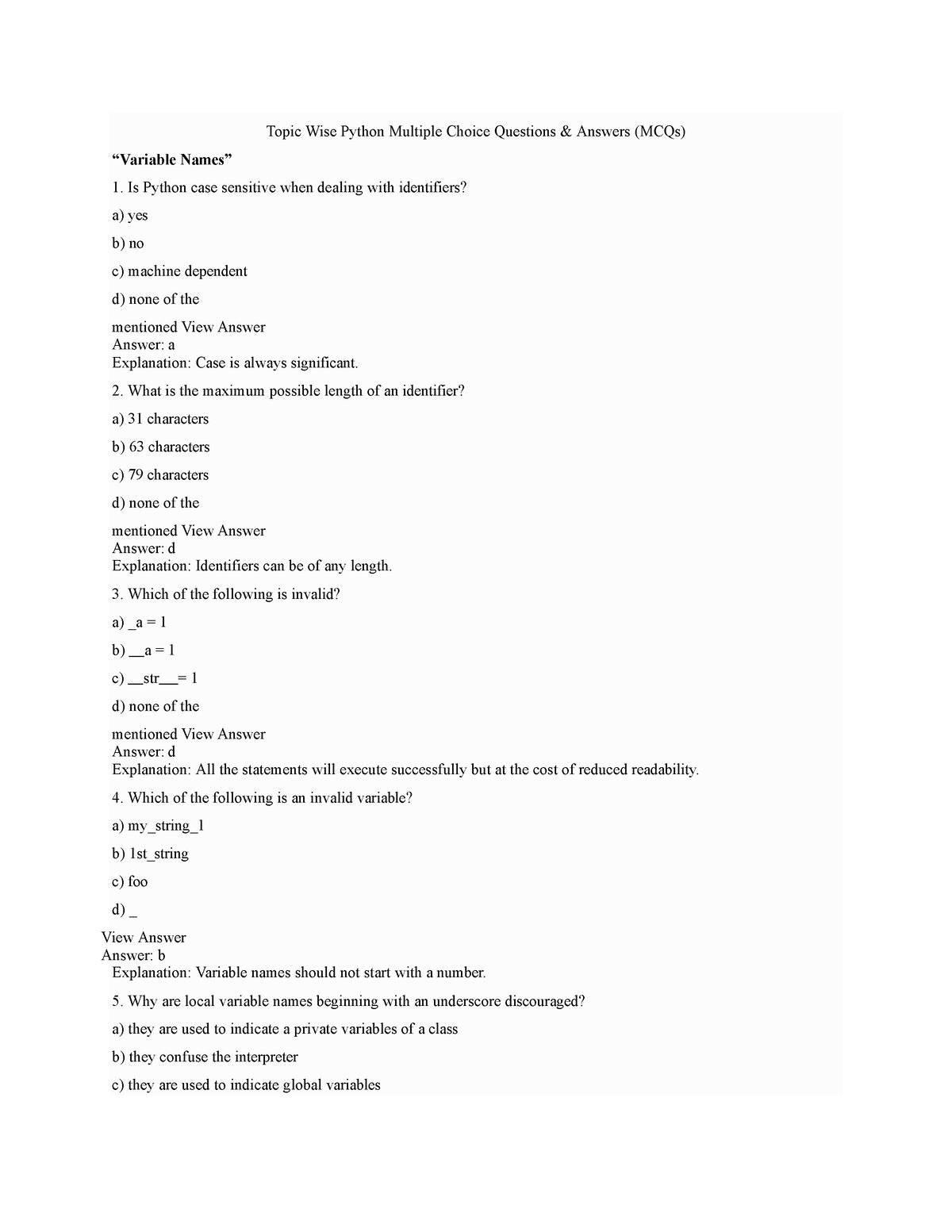 Python-mcq - Python-mcq - Topic Wise Python Multiple Choice Questions ...