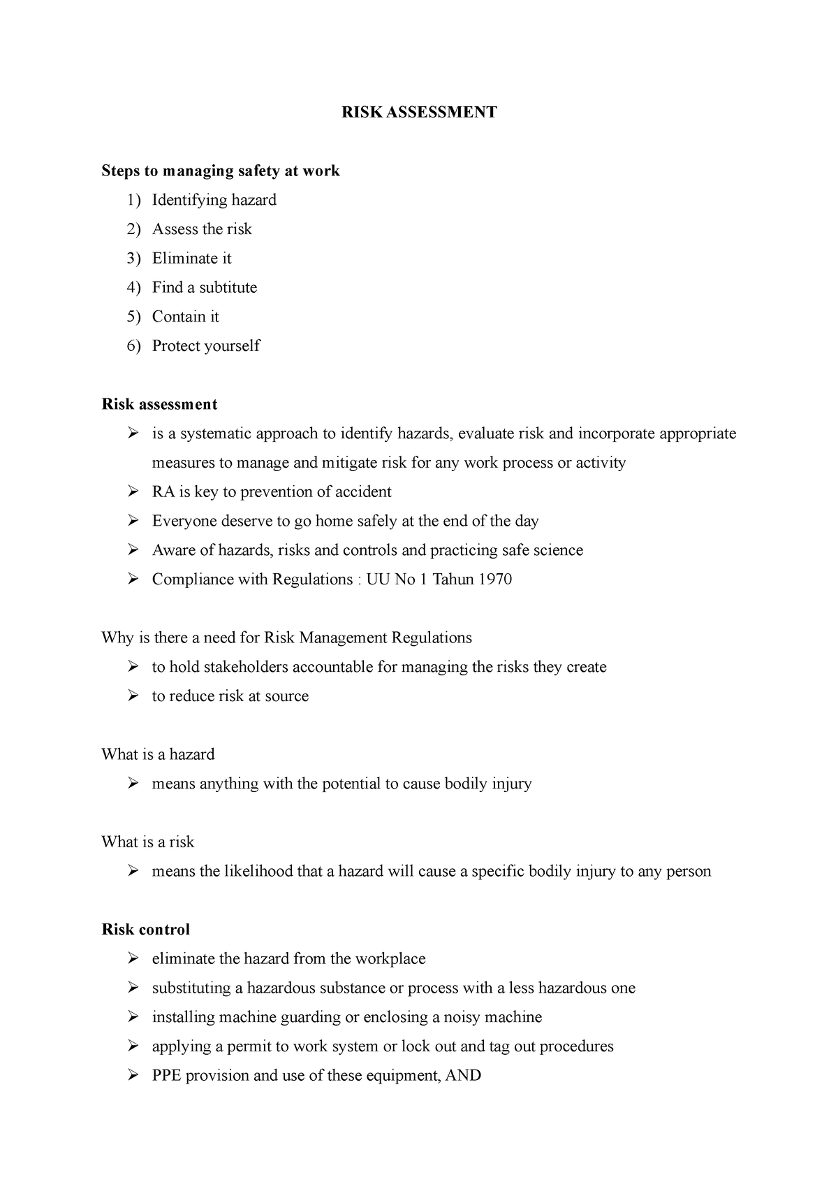 Risk Assessment - RISK ASSESSMENT Steps To Managing Safety At Work 1 ...