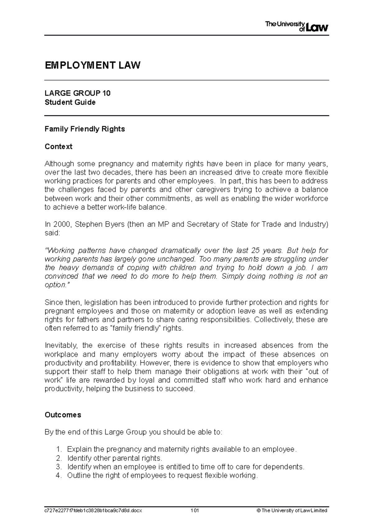 Employment LG 10Family Friendly Rights - EMPLOYMENT LAW LARGE GROUP 10 ...