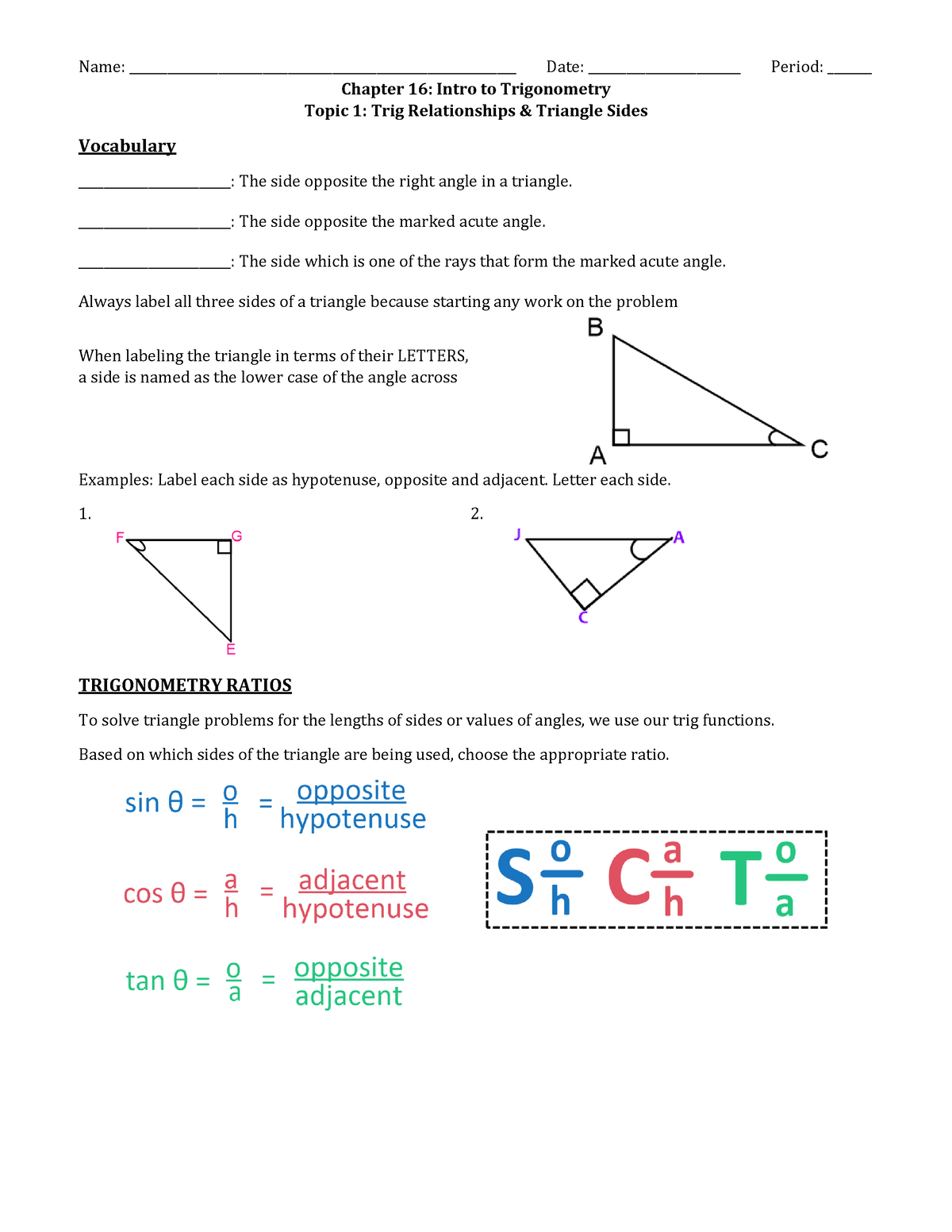 19 Intro TO Trigonometry - Chapter 16: Intro to Trigonometry Topic 1 ...