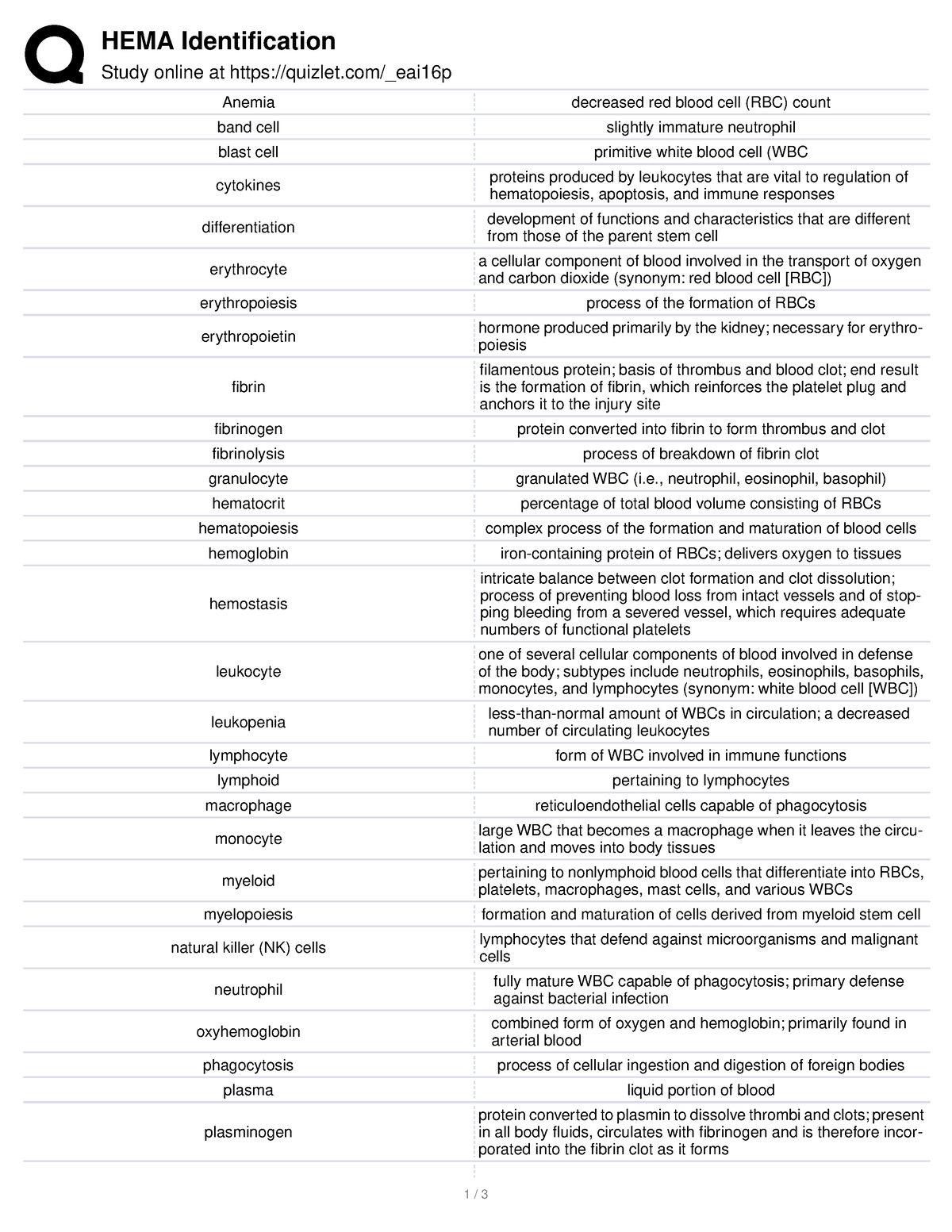 HEMA Identification - med - HEMA Identification Study online at quizlet ...