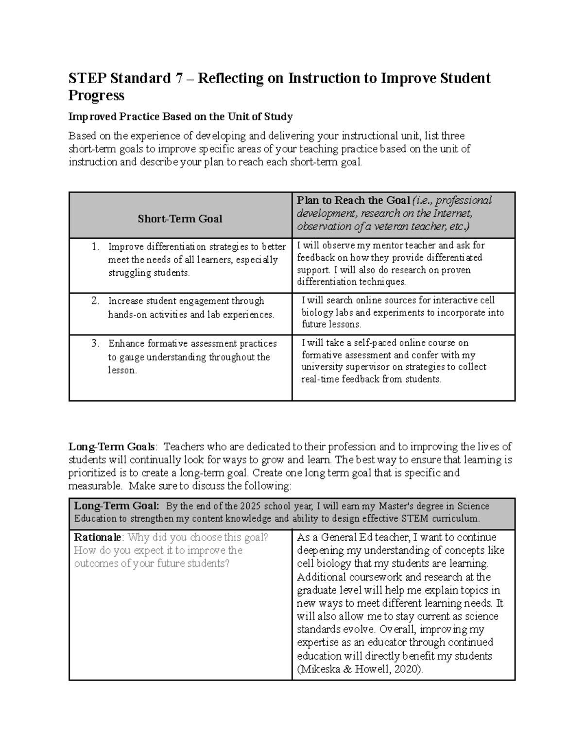 STEP Standard 7 ELM-593A - STEP Standard 7 – Reflecting on Instruction ...