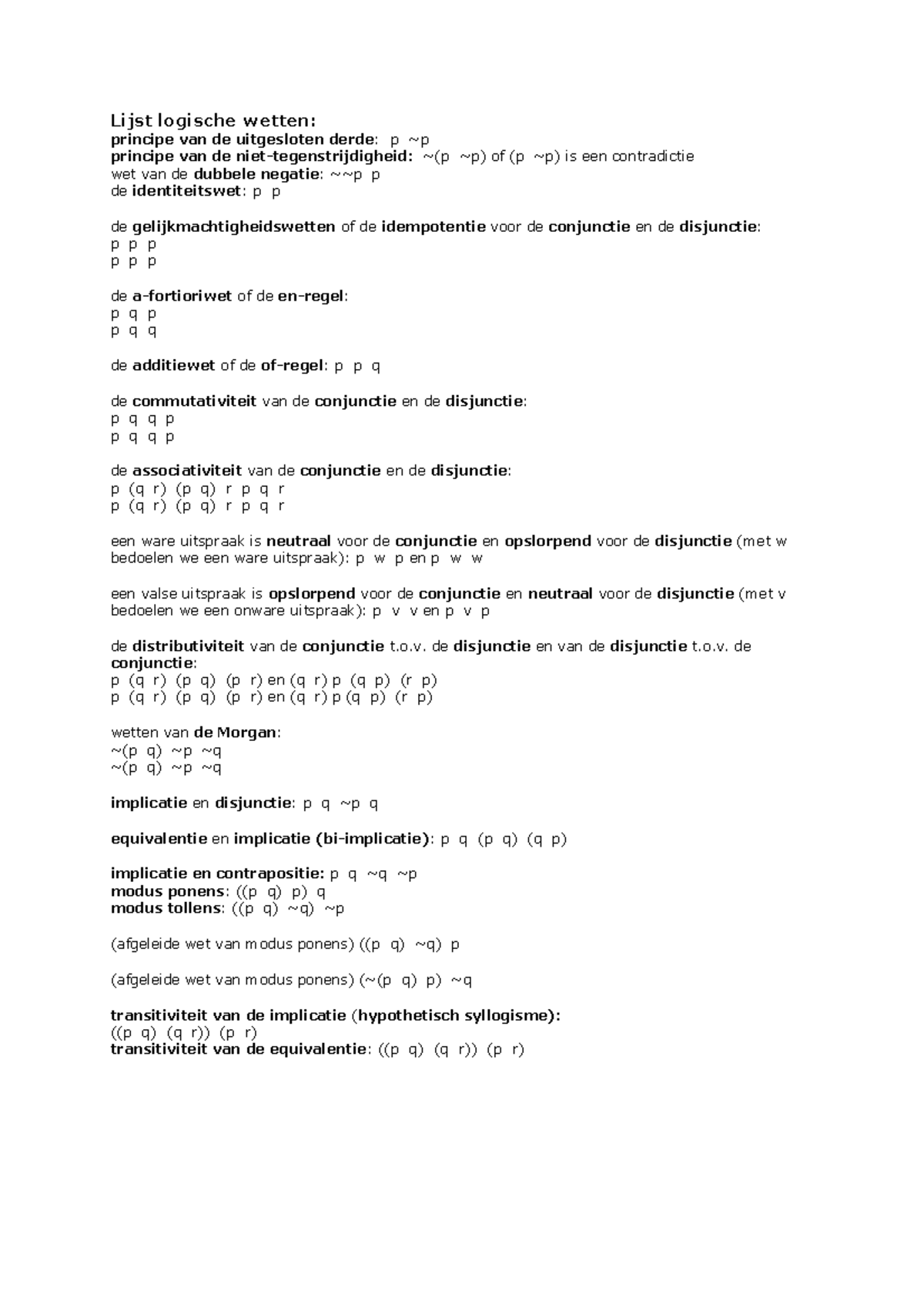 Logische Wetten Lijst - Lijst Logische Wetten: Principe Van De ...