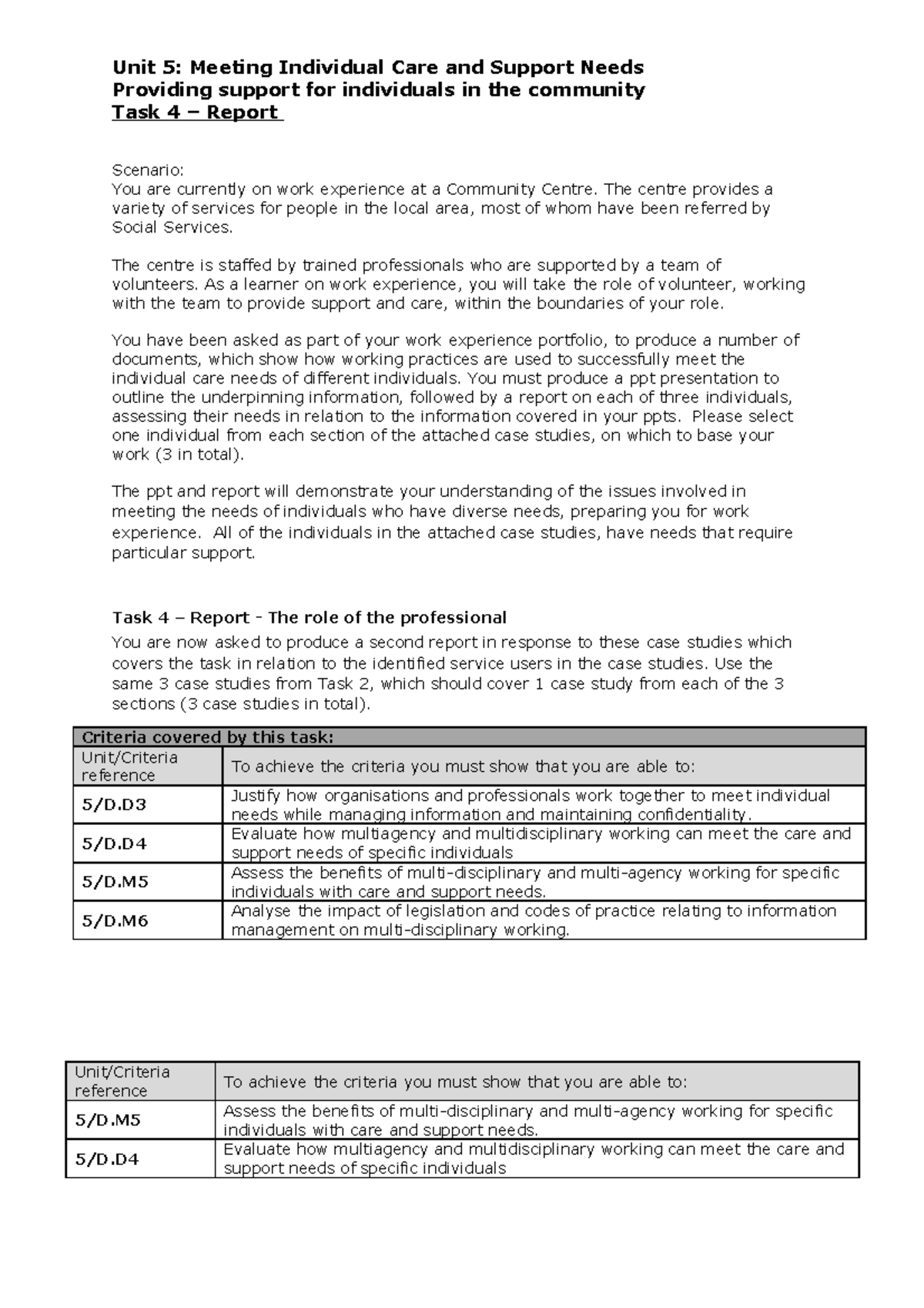 Task 4 - law lecture notes - Unit 5: Meeting Individual Care and ...