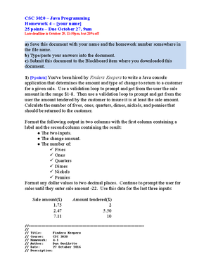 CSC3020 Dan O Homework 06 Key - CSC 3020 – Java Programming Homework 6 ...