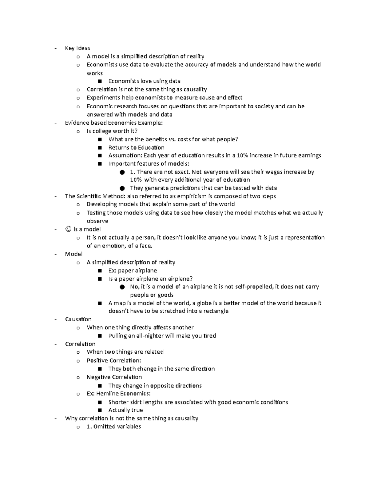 Studoc microeconomics notes - Key Ideas o A model is a simplified ...