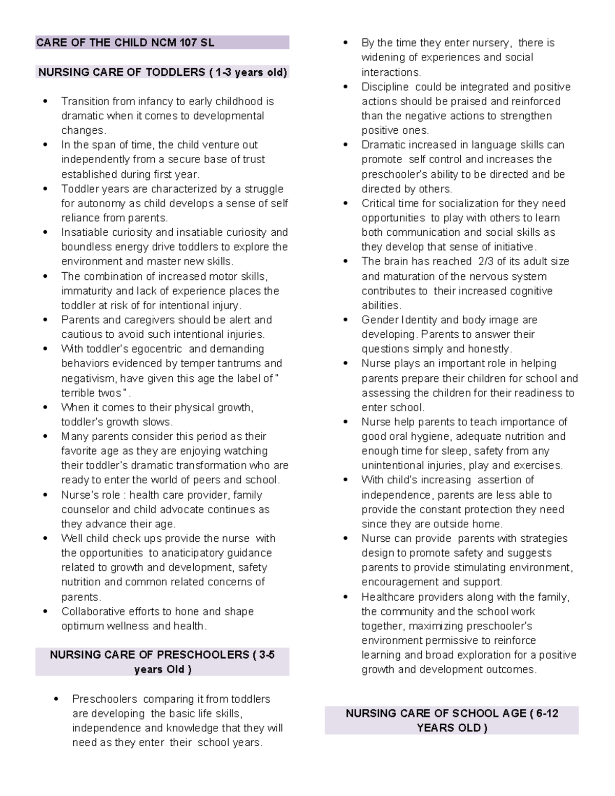 NCM 107 SL Finals - notes - CARE OF THE CHILD NCM 107 SL NURSING CARE ...