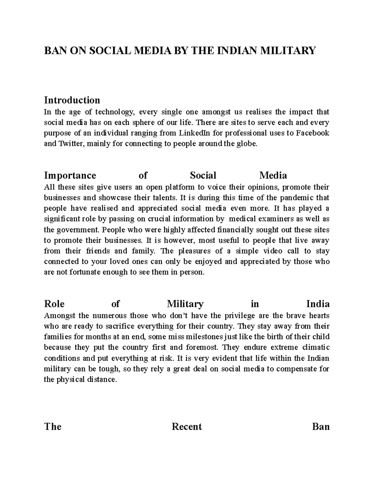 Ban of Social Media by the Indian Army - BAN ON SOCIAL MEDIA BY THE ...