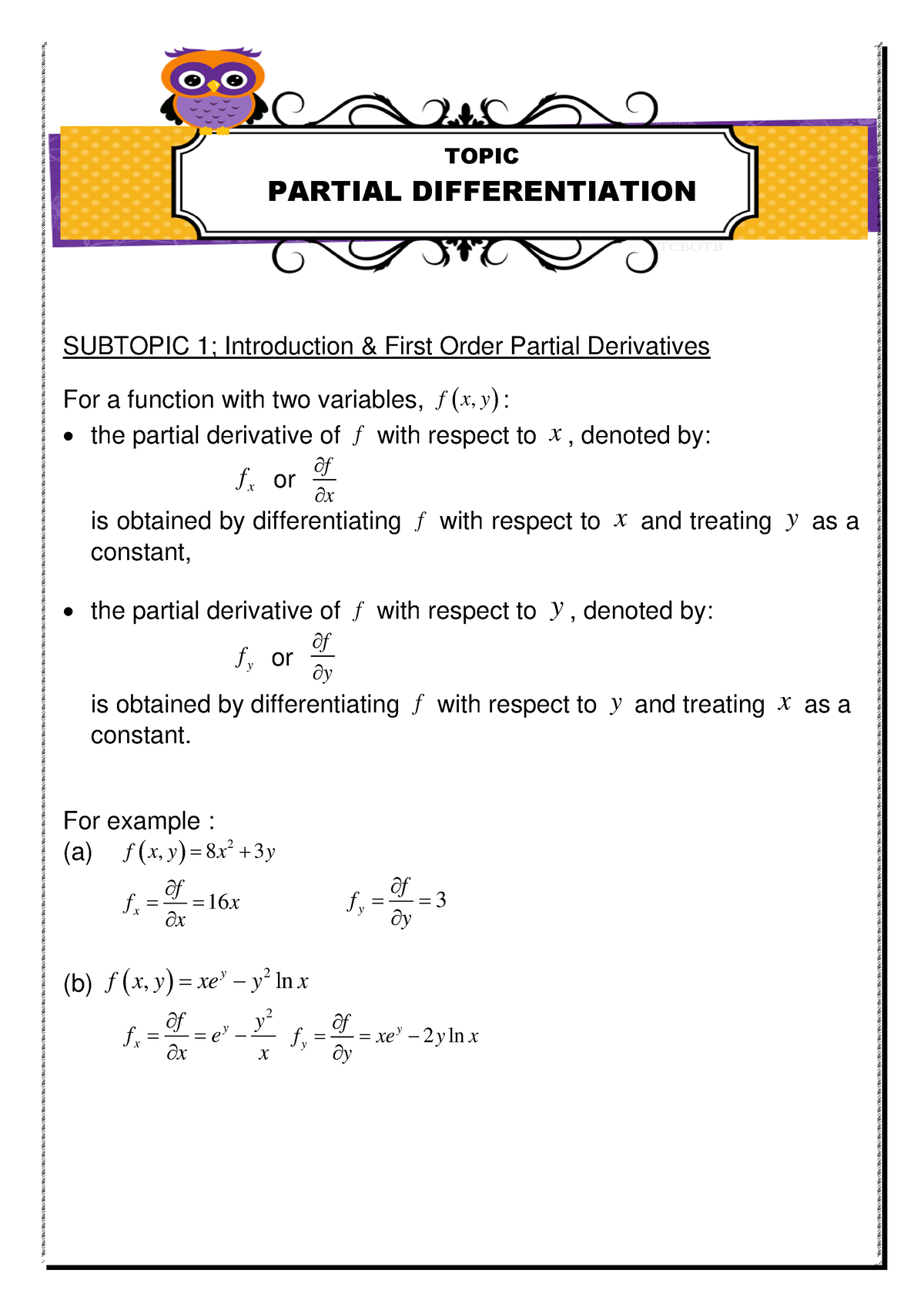 Bab 1 Partial Diff-3 - Nota - SUBTOPIC 1; Introduction & First Order ...