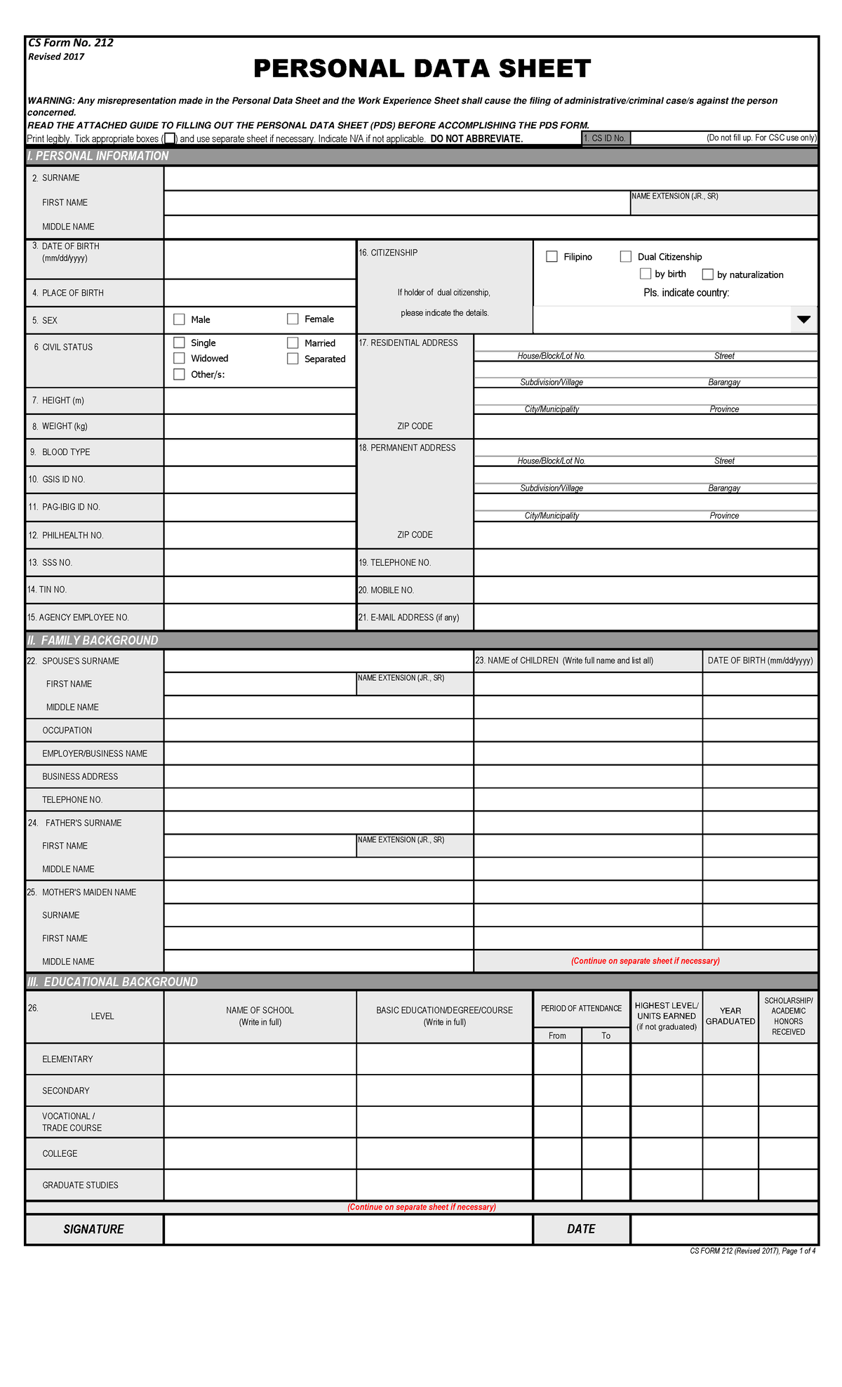 CS-Form-No - 2020 - Print legibly. Tick appropriate boxes ( ) and use ...