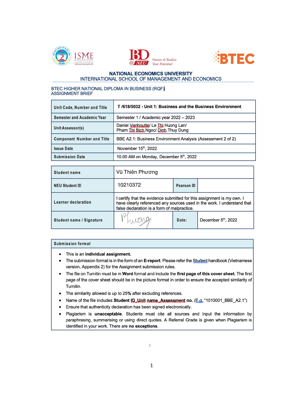 10210372 BBE A2 - BBE - Table Of Contents 1. - Studocu