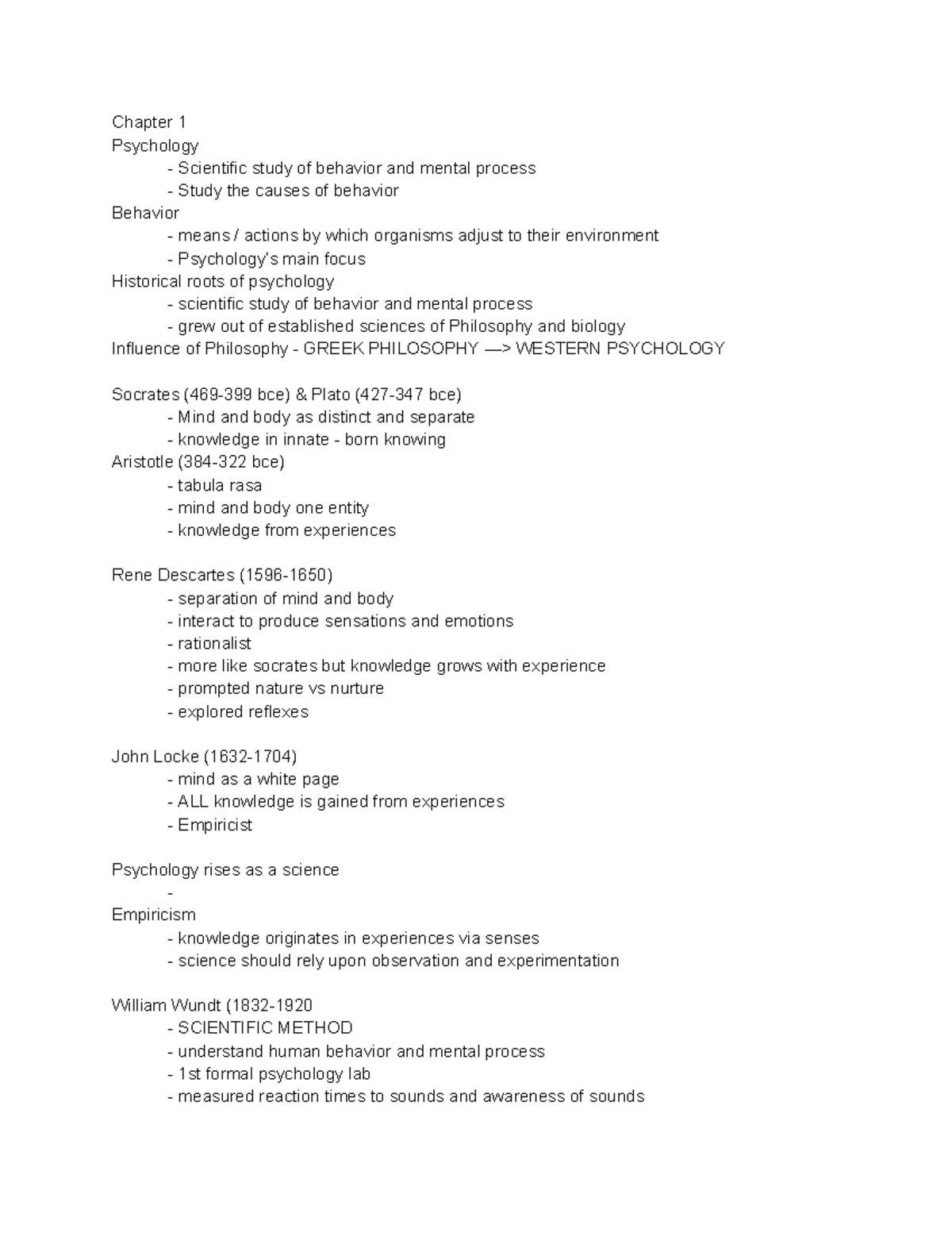 Chapters 1, 2, and 3 - Chapter 1 Psychology - Scientific study of ...