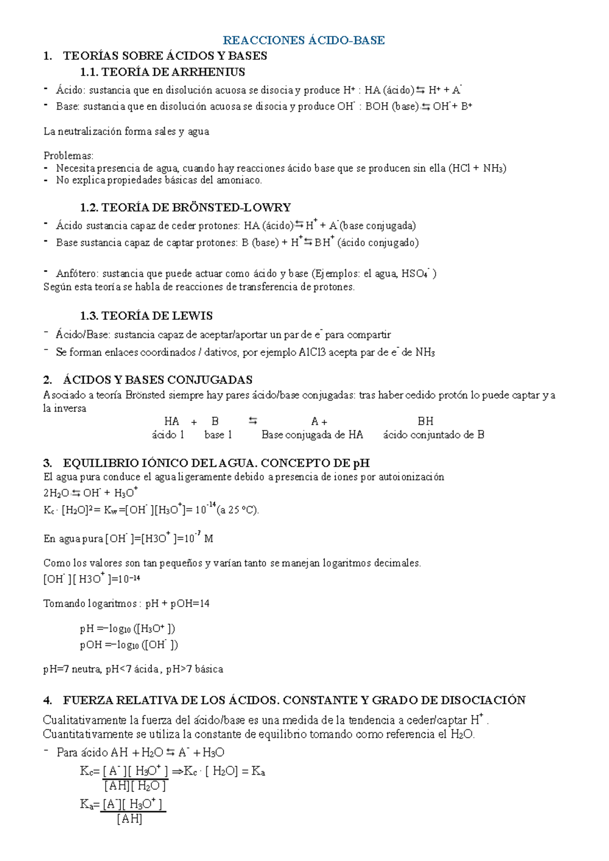 Reacciones Ácido-Base - REACCIONES ÁCIDO-BASE 1. TEORÍAS SOBRE ÁCIDOS Y ...