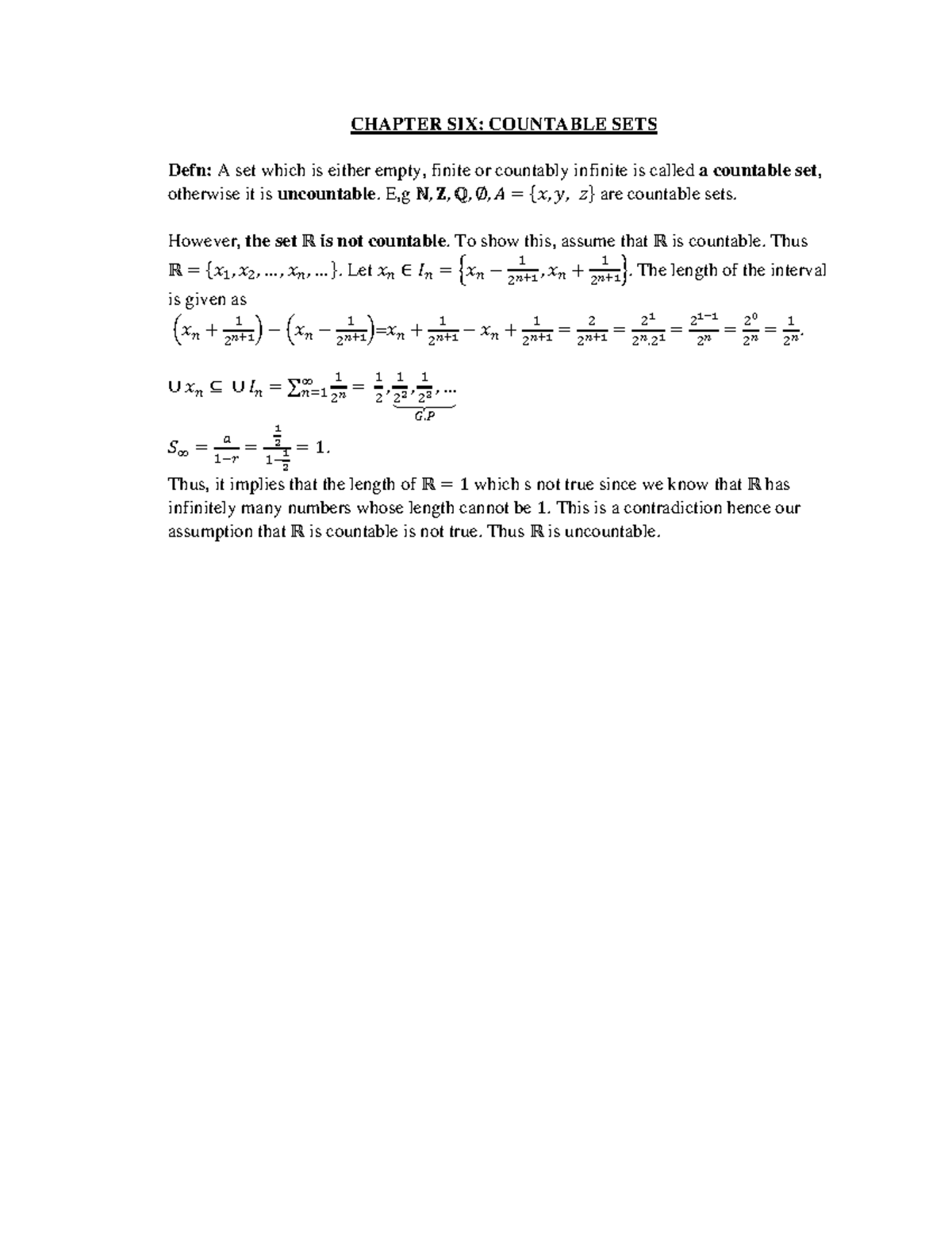 Chapter SIX - Introduction to analysis - CHAPTER SIX: COUNTABLE SETS ...
