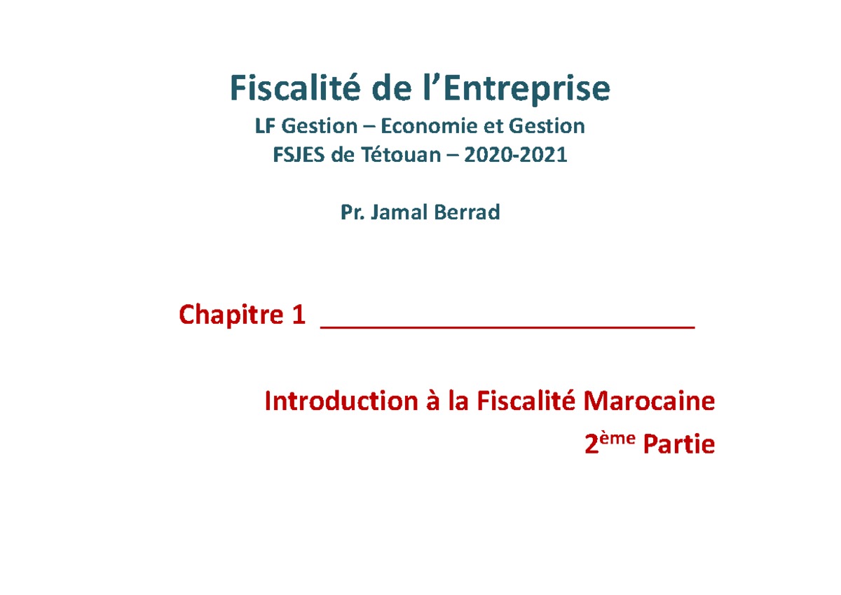 Ch-1 Introduction à La Fiscalité 20-21 Partie 2 - Chapitre 1 ...