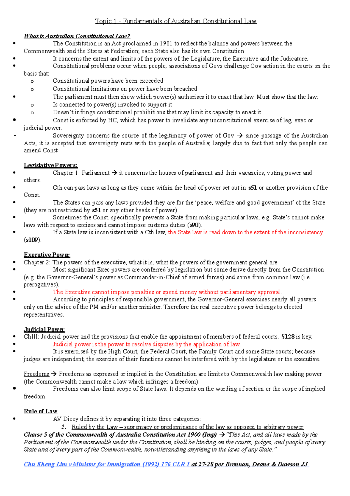 Long 85pg Dense - Summary Australian Constitutional Law - Topic 1 ...