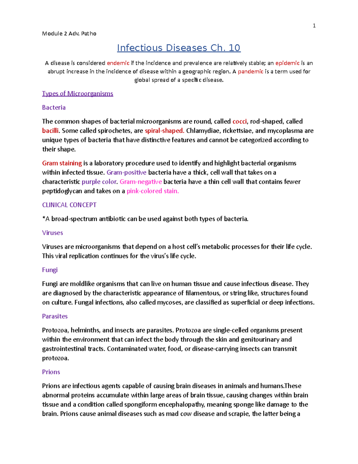 Patho Infectious Disease Notes - Module 2 Adv. Patho Infectious ...