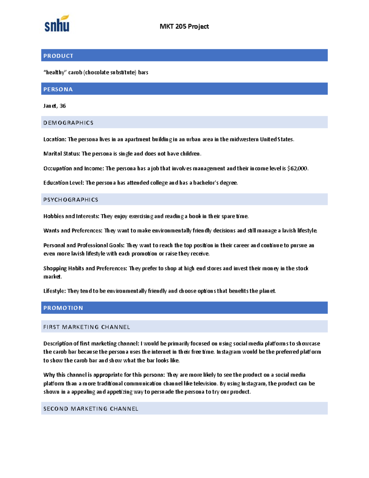 MKT205 Project MKT 205 Project PRODUCT “healthy” carob (chocolate