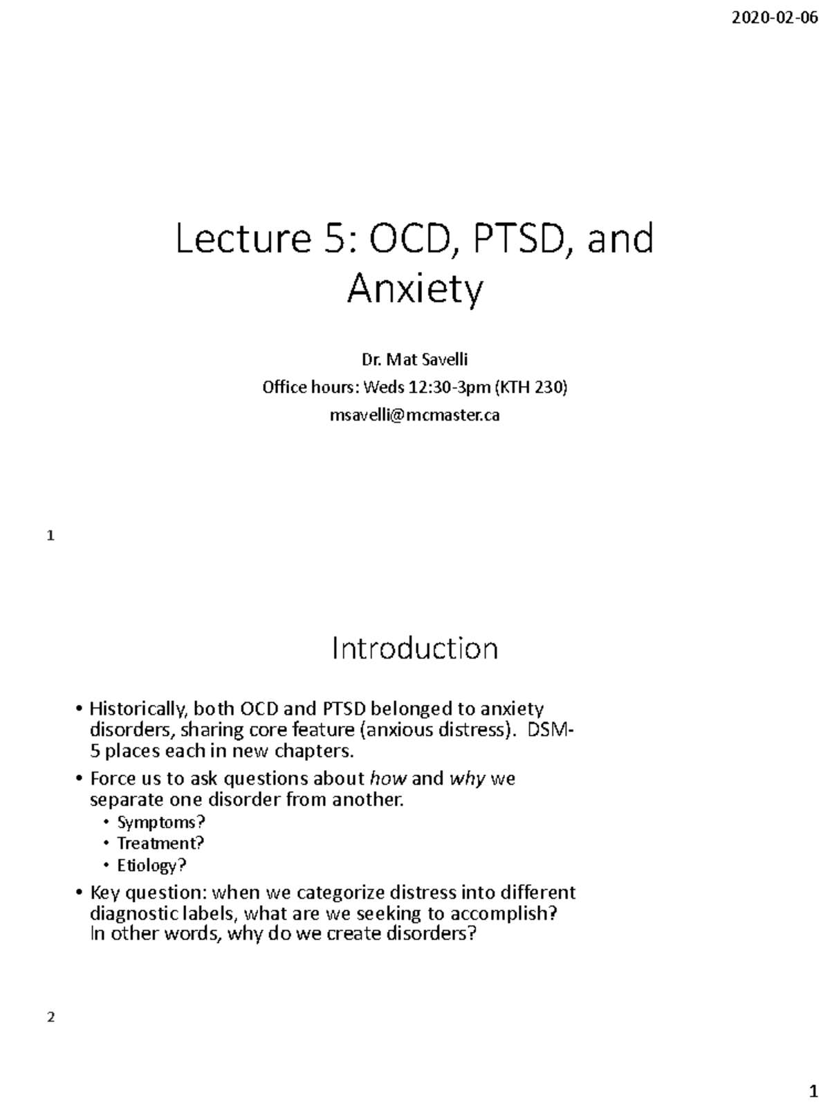 Lecture 5 - OCD and PTSD 2020 - Warning: TT: undefined function: 32 ...