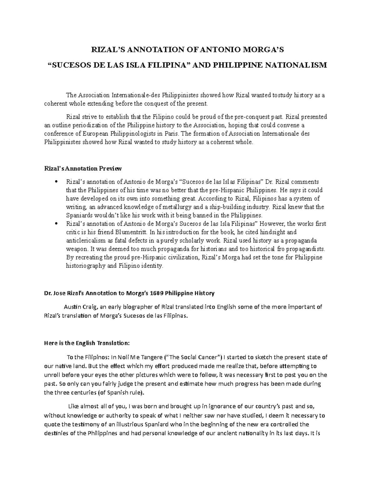 Rizals Annotation OF Antonio Morgas - RIZAL’S ANNOTATION OF ANTONIO ...