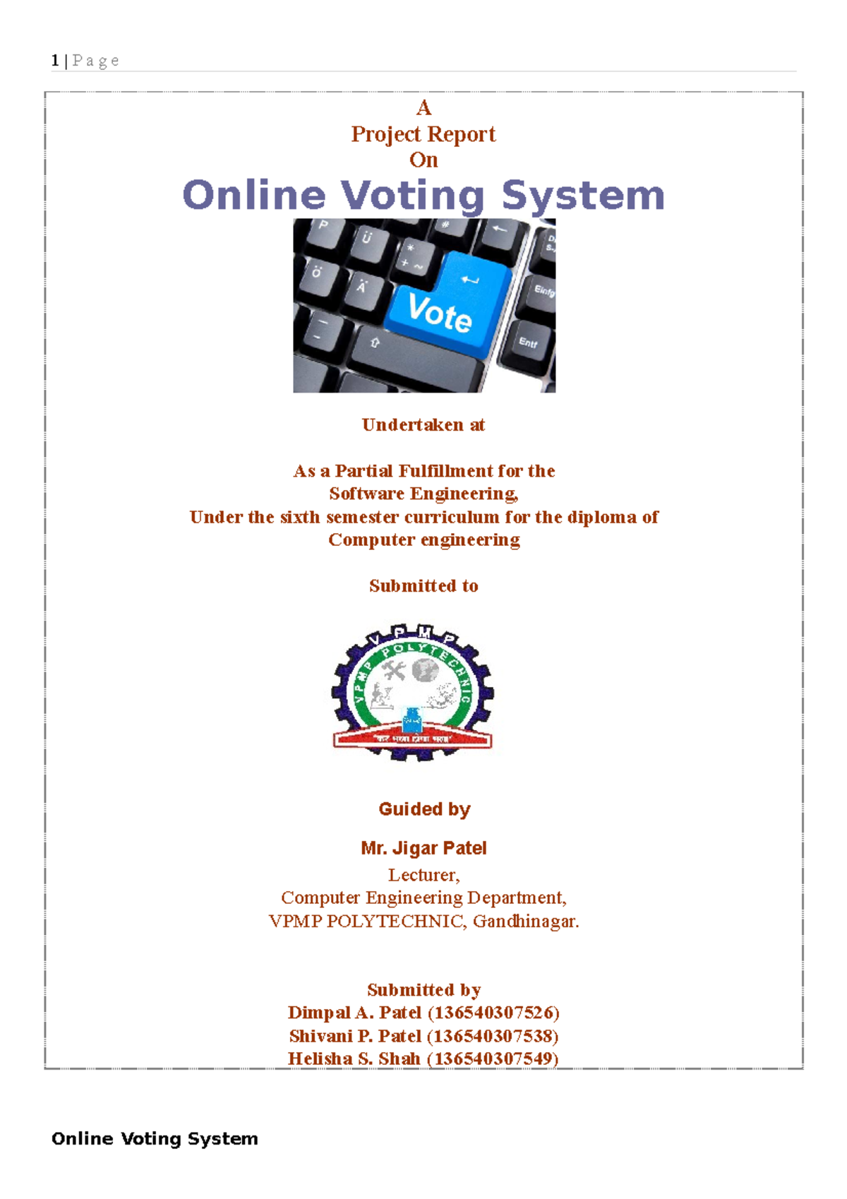 Sample-project-report - A Project Report On Online Voting System ...