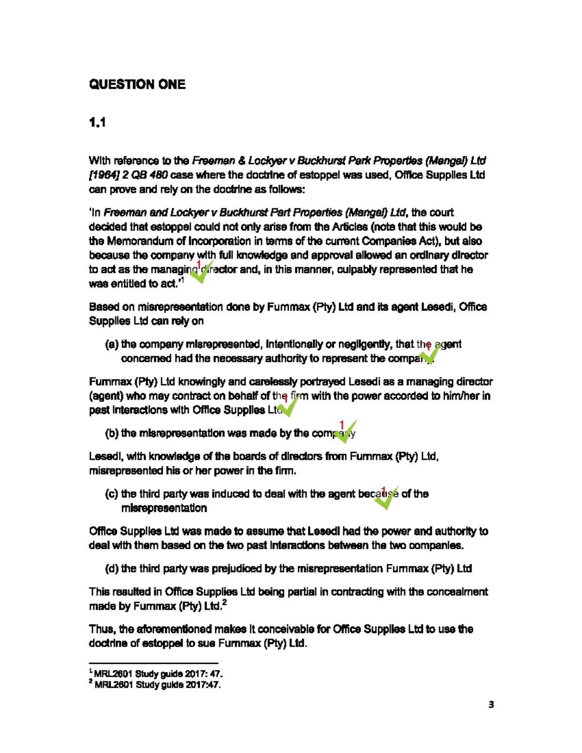 Mrl2601 Assignment Passed With 90 Question One 1 With Reference To The Freeman Lockyer V 5856