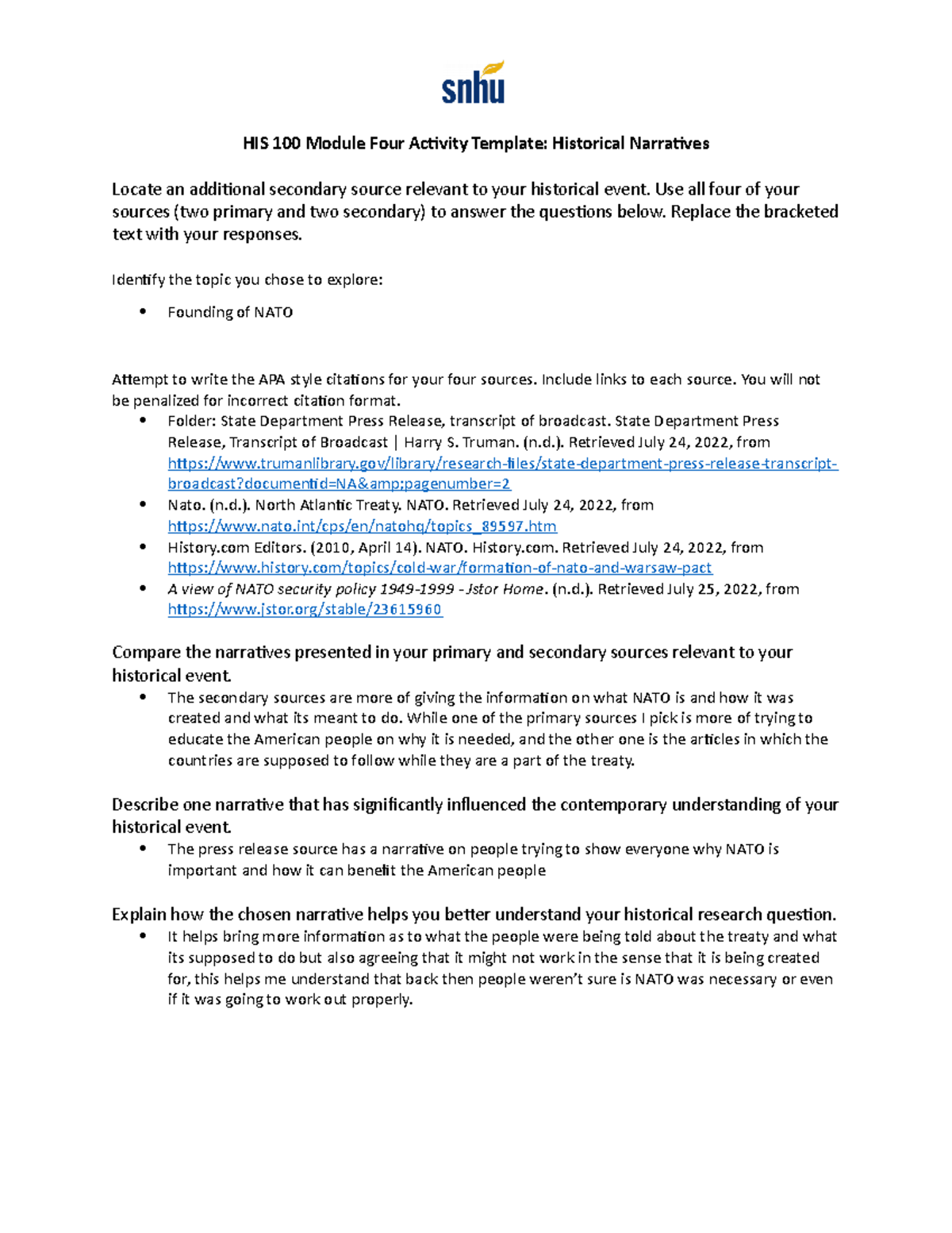 HIS 100 Module Four Activity Narratives Template - HIS 100 Module Four ...