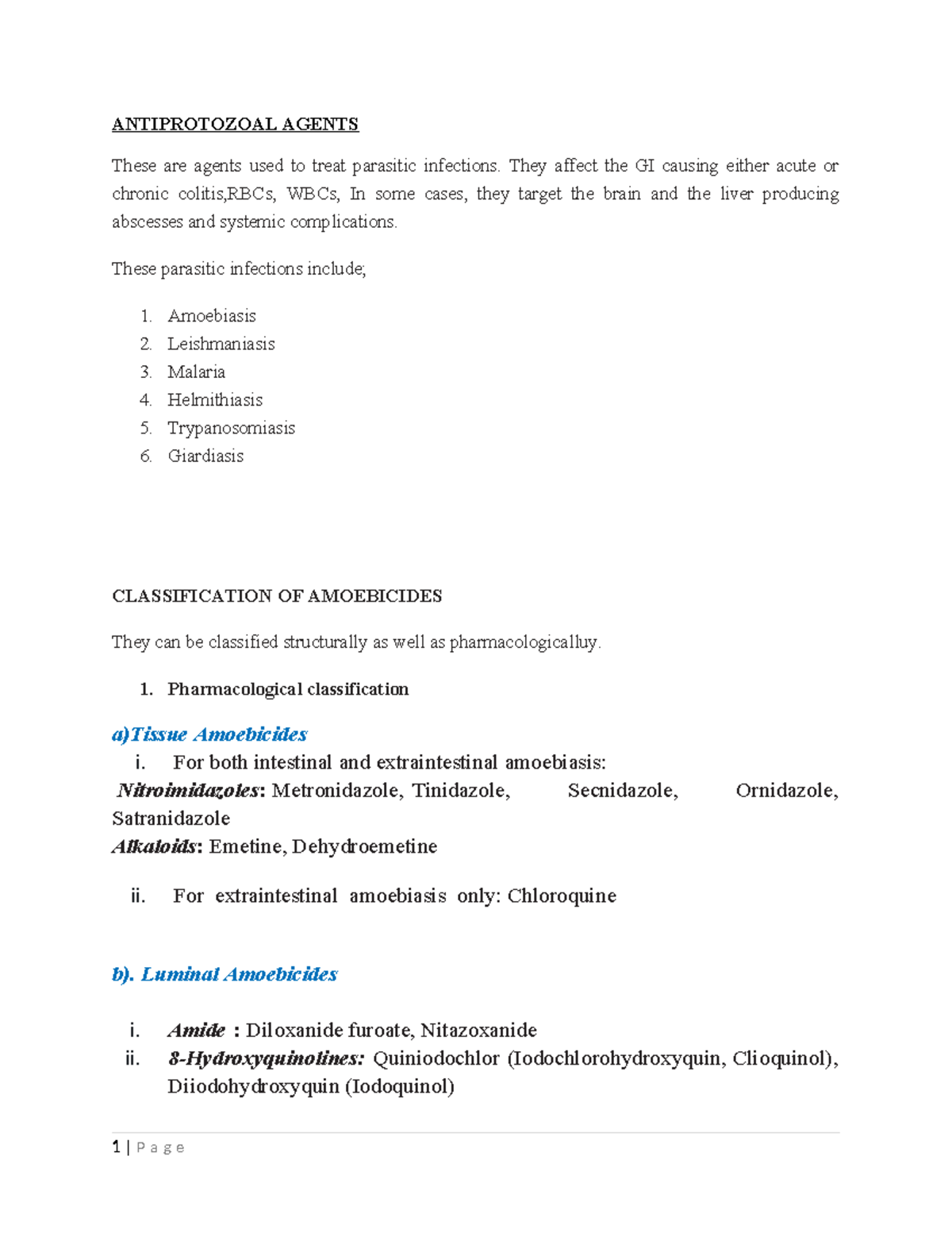 Antiprotozoal Agents - ANTIPROTOZOAL AGENTS These are agents used to ...