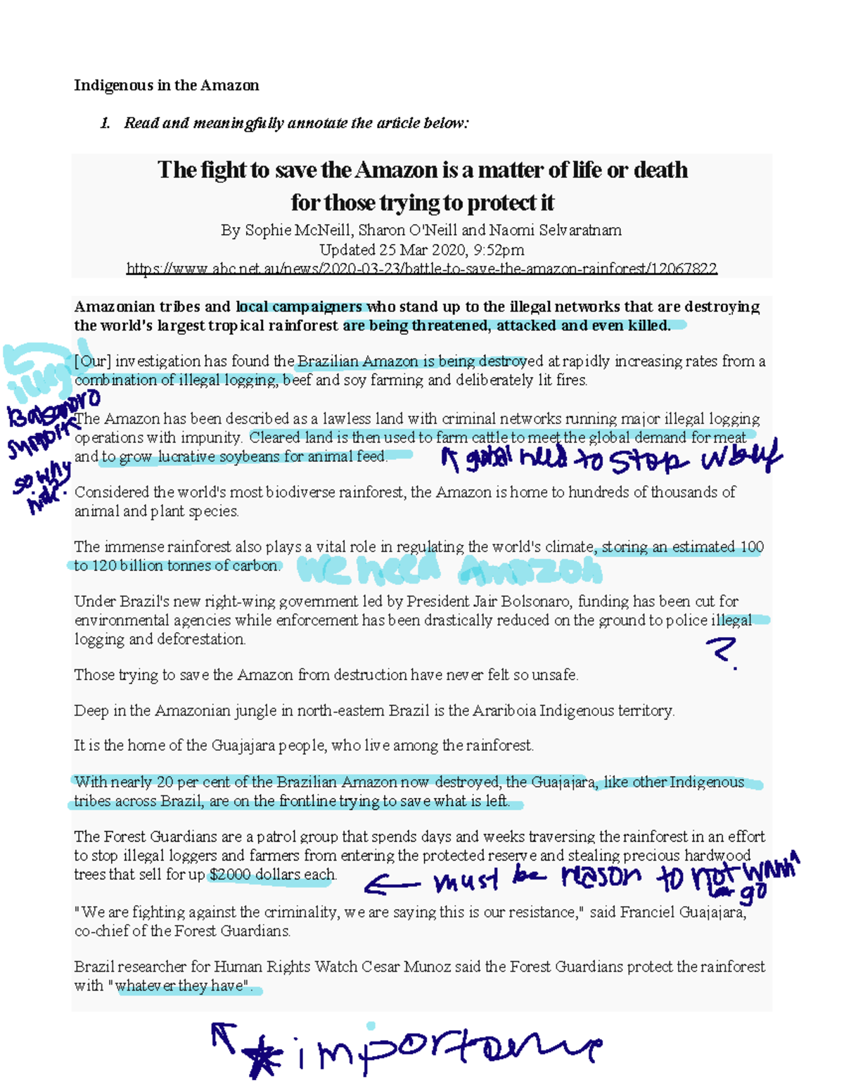 Indigenous in the Amazon - Read and meaningfully annotate the article ...