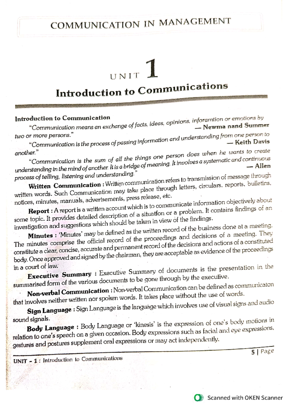 Communication in management unit 1 - Economics Hons. - Studocu