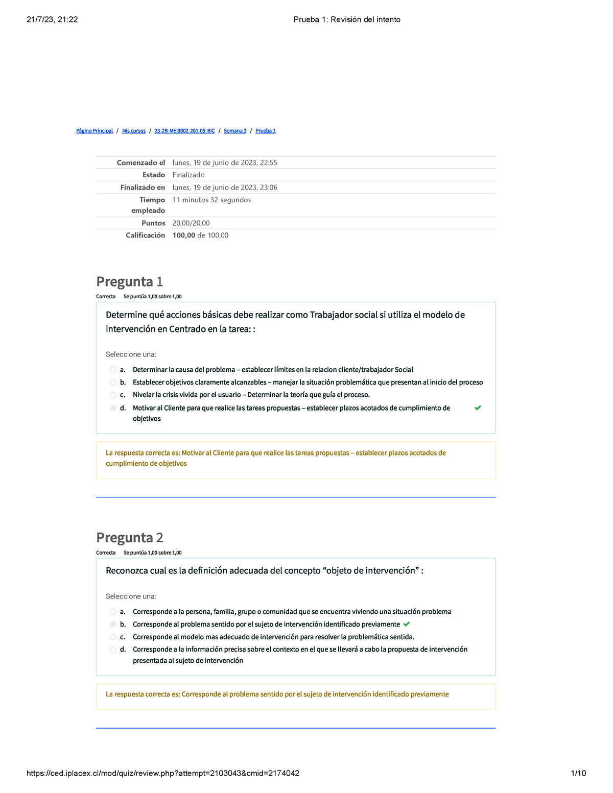 Prueba 1 Revisión Del Intento - Página Principal / Mis Cursos / 23-2B ...