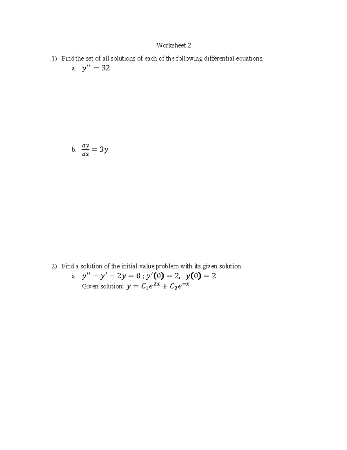 Worksheet 2 - 01/23/ Worksheet 2 1) Find the set of all solutions of ...