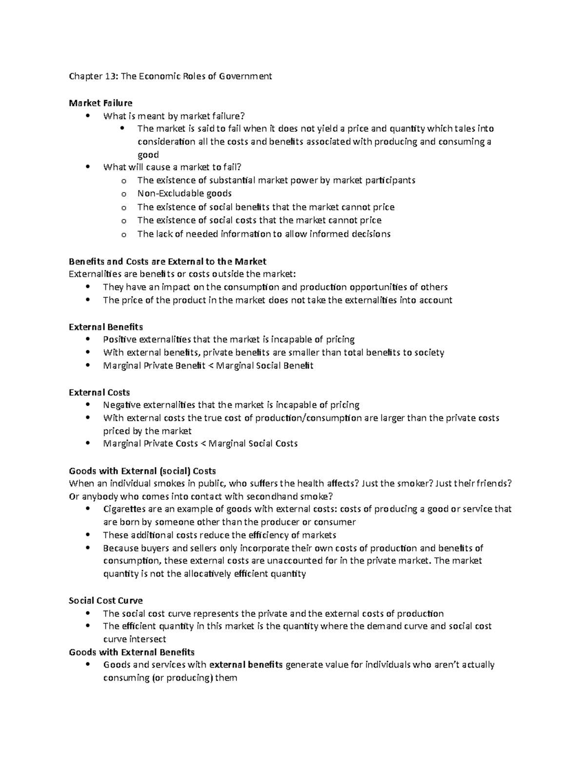 Chapter 13Market Failure Chapter 13 The Economic Roles of