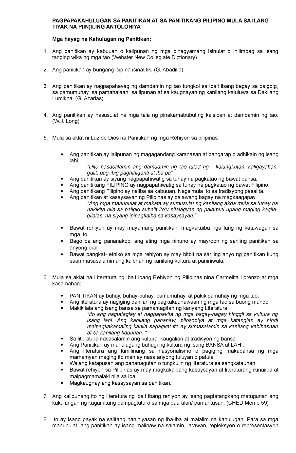 Mga Natatanging Diskurso Sa Wika At Panitikan - PAGPAPAKAHULUGAN SA ...