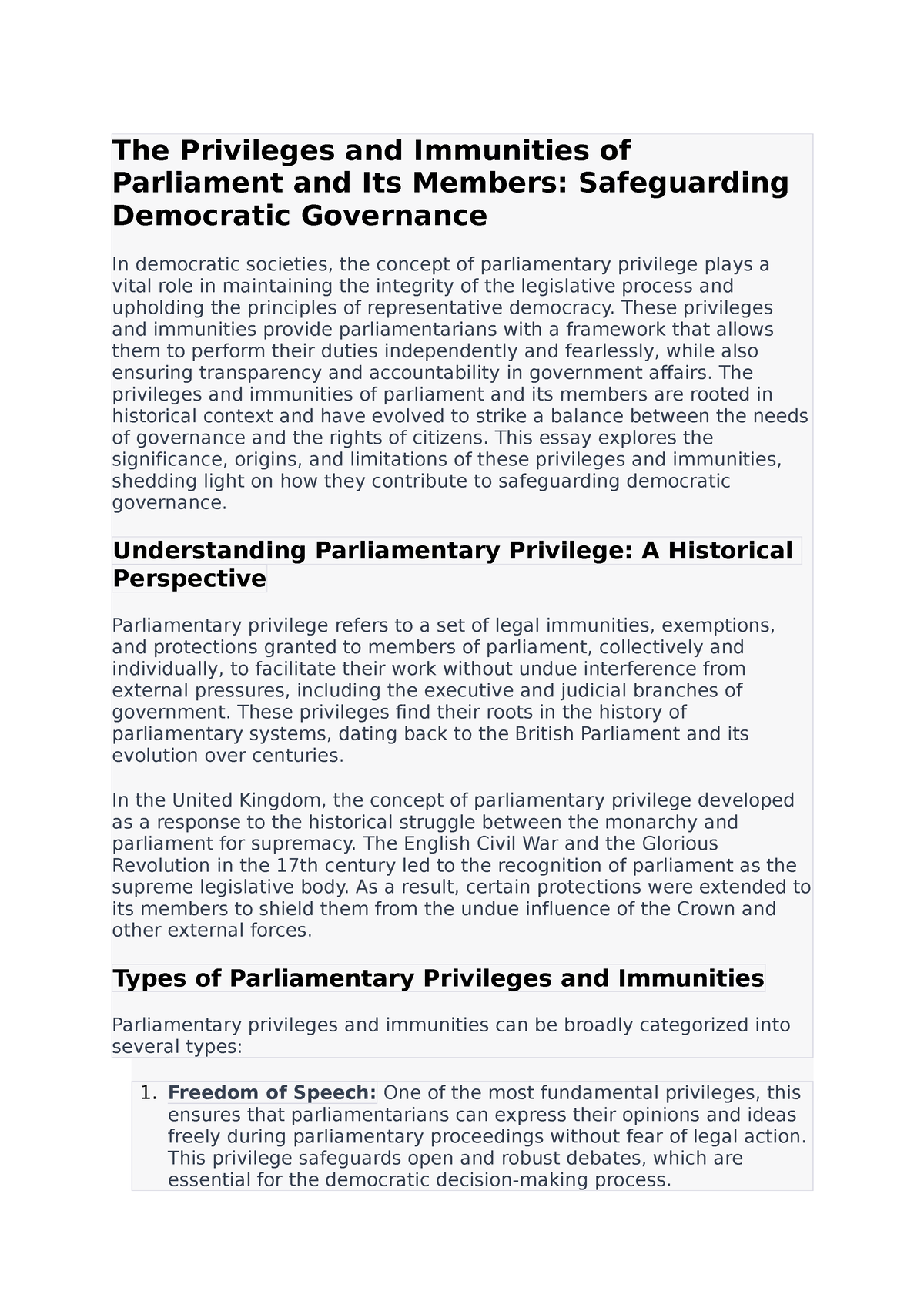 The Privileges And Immunities Of Parliament And Its Members - The ...