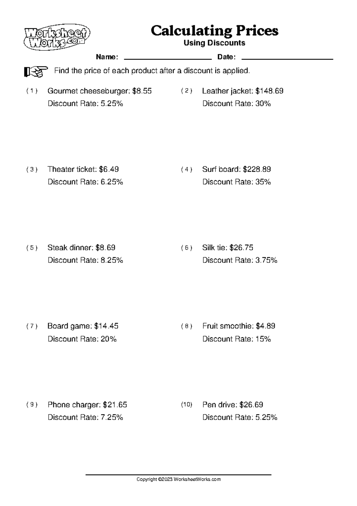 Worksheet Works Calculating Prices 1 - V Find The Price Of Each Product 