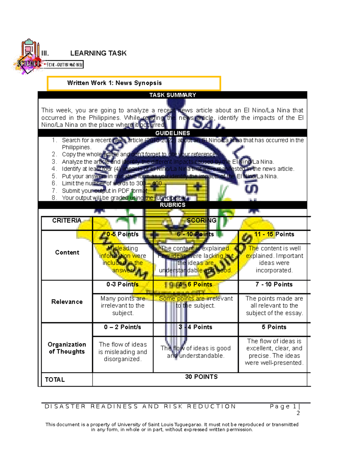 DRRR Finals WEEK 4 Written WORK 1 - III. LEARNING TASK Written Work 1 ...