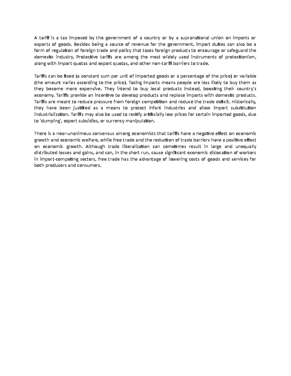 TARIF TRANSLATION IN ENGLISH intelligence overview