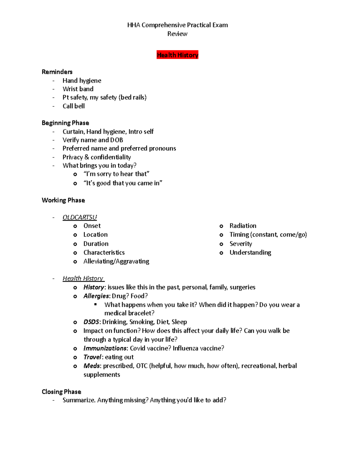 HHA 2 Practical Exam Review NRSG7070 Fanshawe Studocu