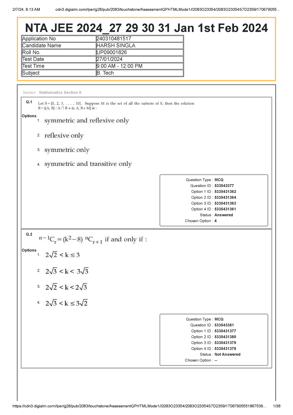 Cdn3.digialm - Q. Options 1. 2. 3. 4. Question Type : MCQ Question ID ...