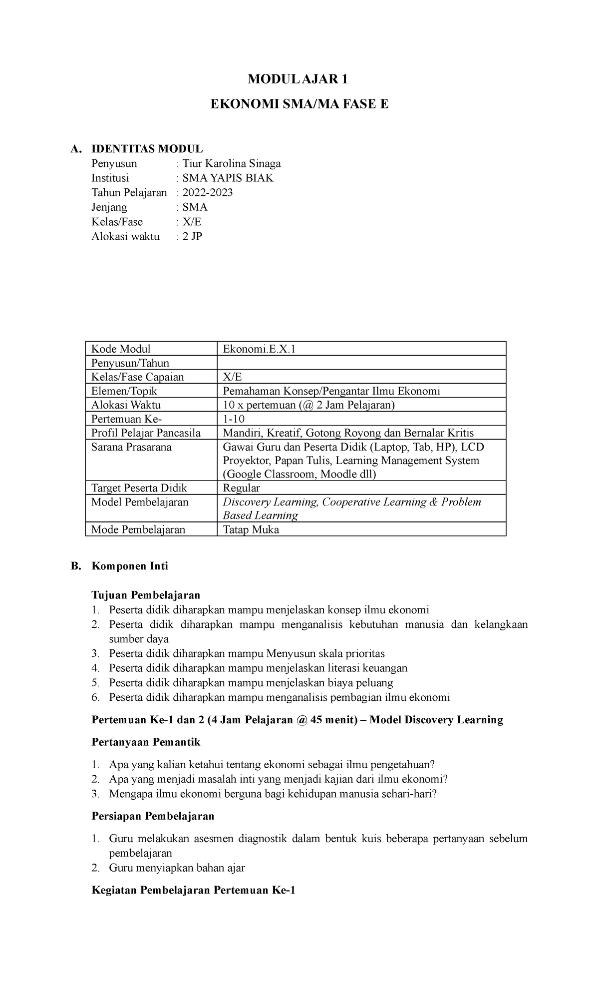 IPS Ekonomi SMA Kelas X - Modul AJAR Konsep Ilmu Ekonomi - MODUL AJAR 1 ...