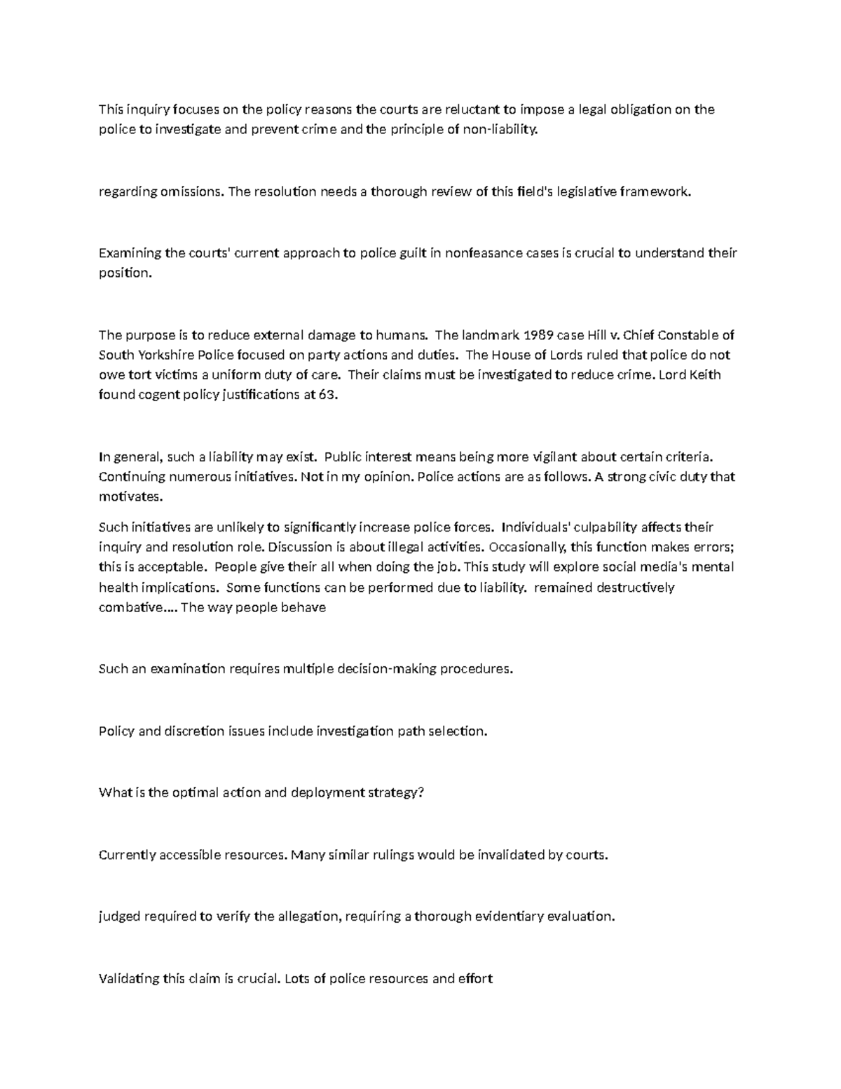 Negligence-police perspective - This inquiry focuses on the policy ...