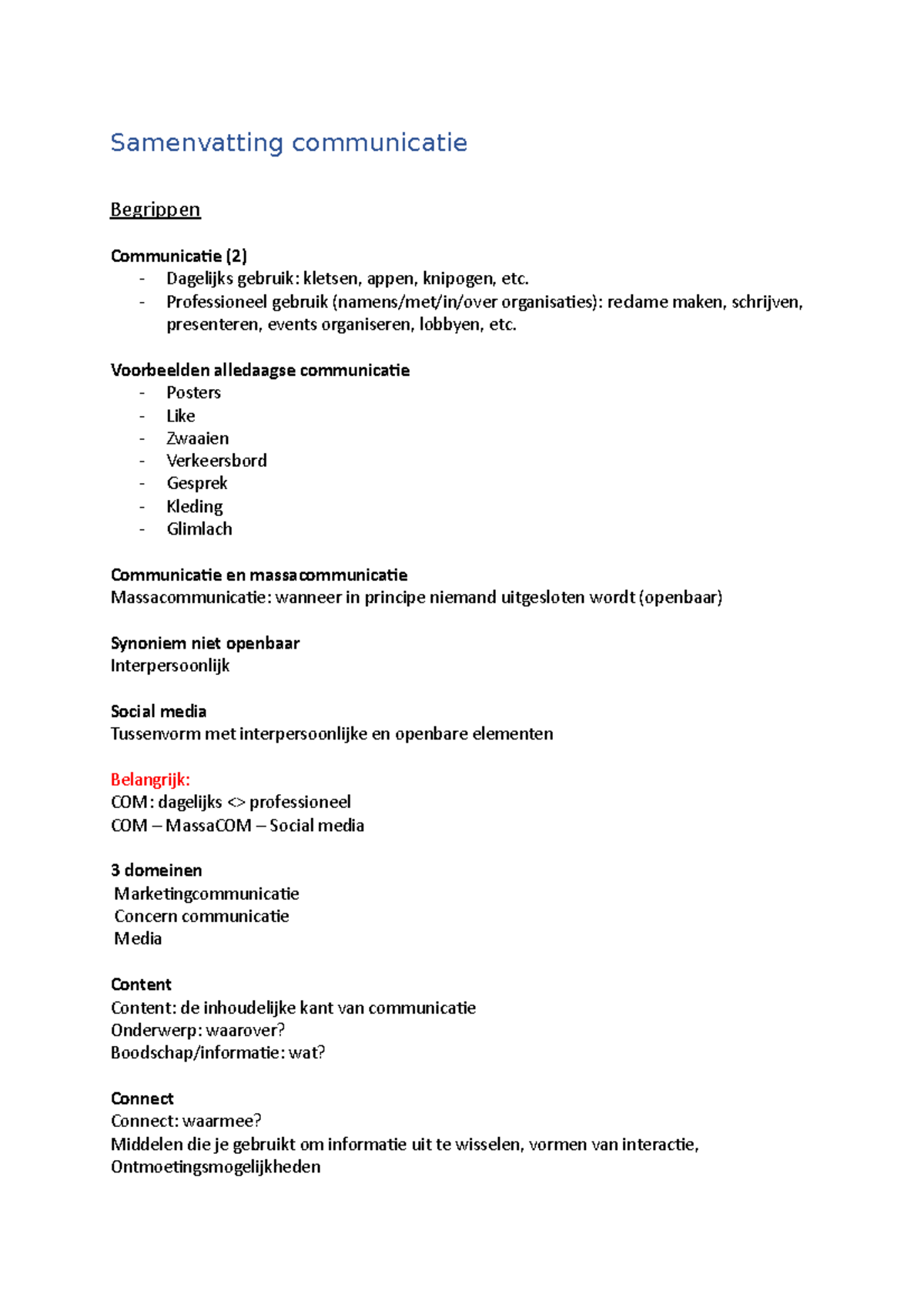 Samenvatting Communicatie - Samenvatting Communicatie Begrippen ...